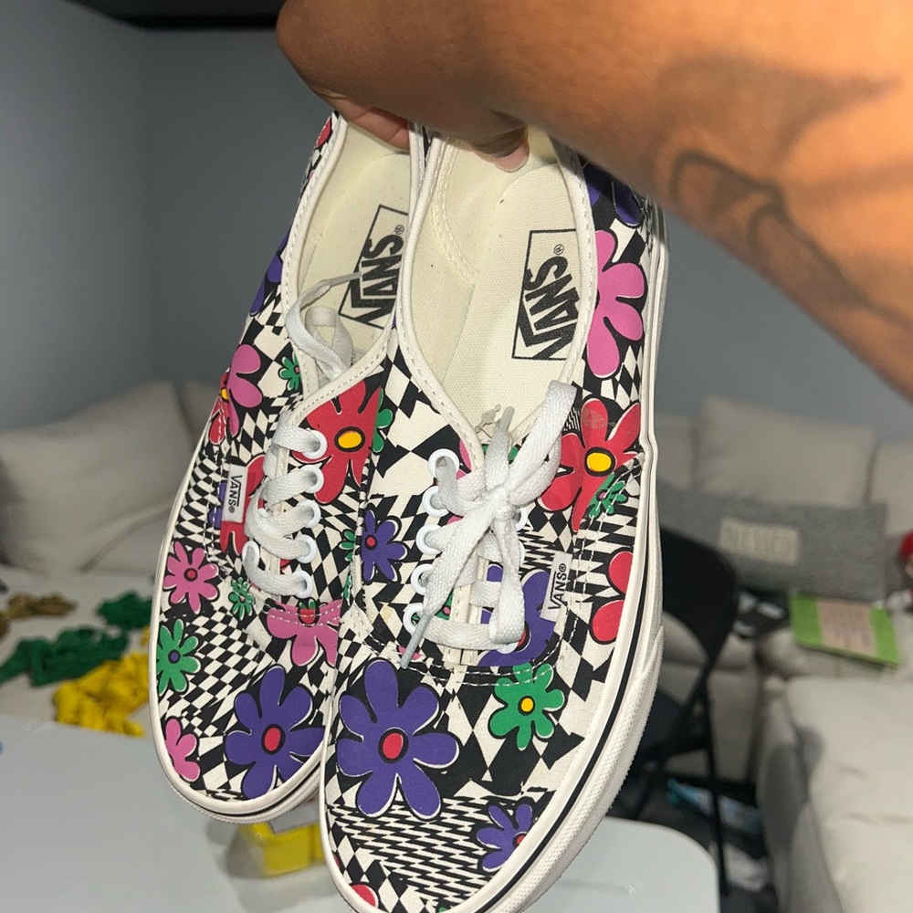 Vans Women's Floral Checkered Sneakers - Black, White, Purple, Pink, Green